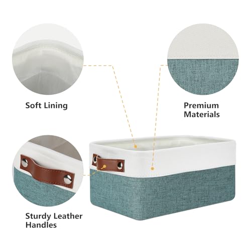 Image of DULLEMELO Set of 6 Small Baskets for Organizing, Small Fabric Storage Bins for Storage, Collapsible Storage Bins with Handles for Shelves, Closets (11.8 inchx7.9 inchx5.1 inch, White&Deep Green)