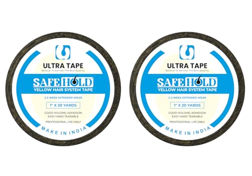 Image of Yellow Hair Patch Adhesive Cotton Tape 1 Inch X 20 Yards Strong Hold Pack 2 | Double Sided Wig & Hair System Tape, Water & Sweat Resistant, Skin Friendly, Holds 7-14 Days, Easy To Apply & Remove