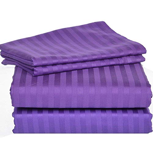 Nile Bedding Collection Luxury Hotel Bed Sheets Egyptian Cotton Sateen Striped 4 Pieces 12 Inches Deep Pocket Purple Queen Size #TOP8