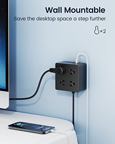 Power Strip, Superdanny 4-Outlet 4-Usb Surge Protector, 5 Ft Extension Cord, 900 Joules, Overload Switch, Grounded, Mountable, Desktop Charging Station For Home, Office, School, Dorm, Computer, Black #TOP2