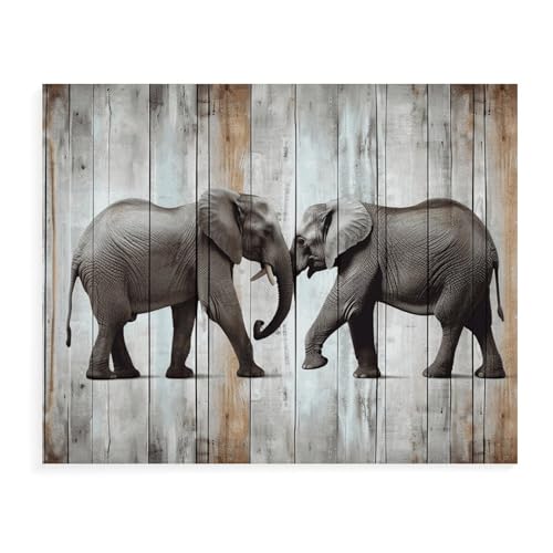 Peinture par numéros éléphants bois kit art adulte débutant tableau 40x30 cm décoration maison