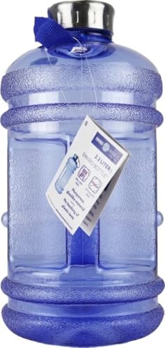 Image of New Wave Enviro Iconic 2.2 Liter BPA Free Water Bottle with Stainless Steel Cap, Integrated Handle for Easy Carrying, Gym and Lifestyle Bottle, 2.2 Liter Capacity, Blue