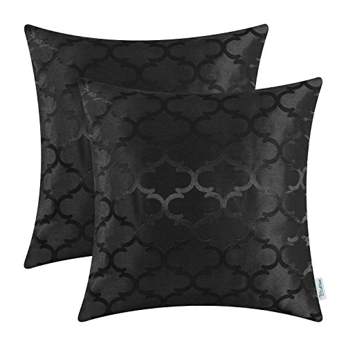 CaliTime Pack of 2 Cushion Covers Throw Pillow Cases Shells for Home Sofa Couch Modern Shining & Dull Contrast Quatrefoil Accent Geometric 18 X 18 Inches Black