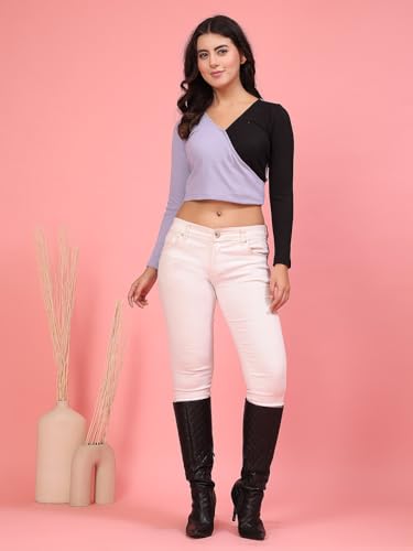 Image of Rigo Casual Wear V Neck Rib Knit Top for Women | Slim Fit Long Sleeves Western Tops for Women