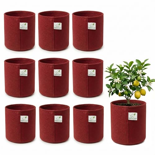 Image of 400 GSM Geo Fabric Round Grow Bags 6x6 Inch, Red Planting Bags for Terrace and Kitchen Gardening Pack of 10