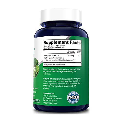 Noni Fruit 2000Mg 200 Vegetarian Caps (Extract 4:1, Non-Gmo & Gluten-Free) #TOP1