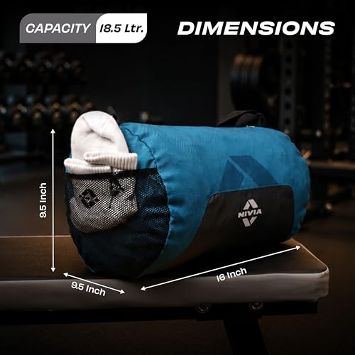 Image of Nivia Switch Duffle Bag 18.5L Polyester Gym Bag, Compact Sports Duffle for Men and Women, Lightweight Travel Training Bag, Gym Carry Bag (Teal Blue)