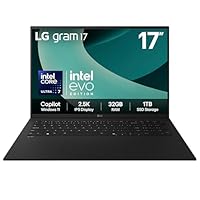 LG gram 17Z90T - 17 Inch 2.5K IPS Ultra-Lightweight Laptop, Intel Core Ultra 7 255H - EVO Edition, 32GB RAM, 1TB SSD, Windows 11 Home, gram Hybrid AI, Copilot, Black (2025)