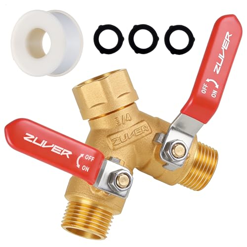 ZUVER Garden Hose Splitter 2-Way Heavy Duty Solid Brass Y Valve with Stainless Steel Long Handle, 3/4" GHT Thread Full Flow Water Diverter, Outdoor Faucet Connector for Lawn, Irrigation & Washing