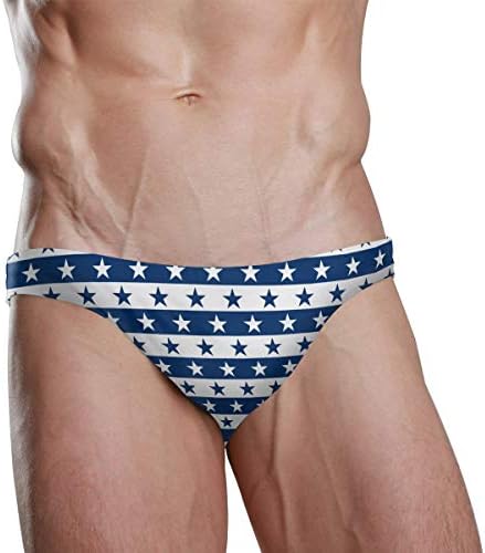 Dallonan Men Swim Brief Bikini Blue and White Striped Beach Bikini for Men Swim Underwear Medium