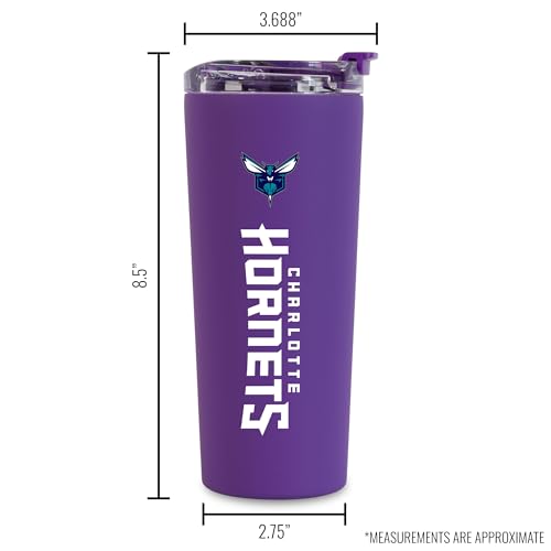 Image of Rico Industries NBA Basketball Charlotte Hornets Purple 24oz Stainless Steel Tumbler with Lid and Dual Functioning Lid