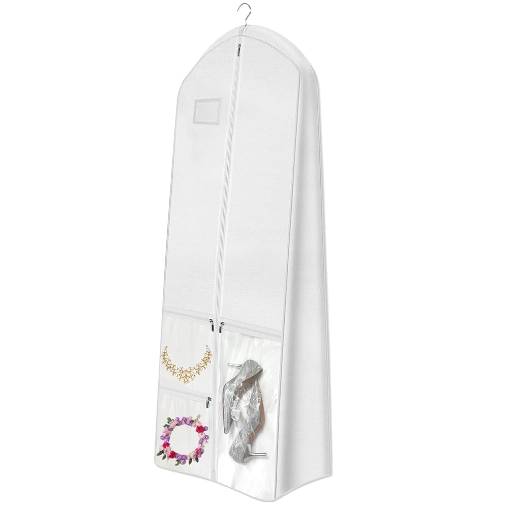 Hndhbfgrt Wedding Dress Garment Bag- 72" with 10" Gusseted Inner Bounce Storage for Gowns for Women Long 4 Pocket Cover