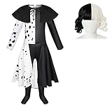 Cefirature Villain Deville Costume for Girls Cosplay Jumpsuit Dress with Wig Halloween 3-12 Years Black