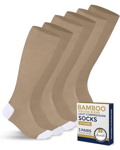 Image of Pembrook Bamboo Viscose Light Compression Socks - 3 Pairs | 8-15 mmhg Compression Socks | Knee High Comfort Support Socks