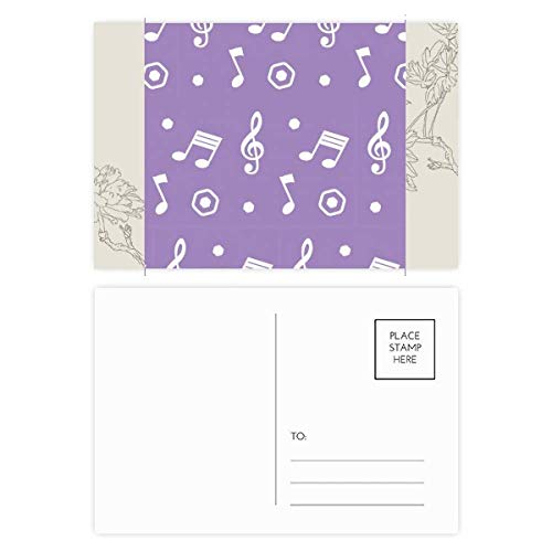 Carte postale notes de musique et fleur pourpre multicolor 5,7 x 3,8 pouces (Set 20pcs)