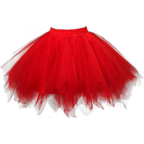 Zerototens Women's 50S Short Bubble Tutu Party Ballet Puffy Skirt Retro Petticoat Skirt 1950S Candy Colour Vintage Fancy Dress Costume Accessories for Party Wedding,7 Colour,M-3XL Red Cover