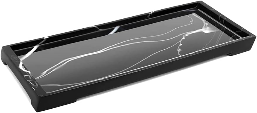 LENND Vanity Tray, Toilet Tank Storage Tray, Resin Bathtub Tray Bathroom Tray Marble Pattern Black Tray, Vanity Organizer for Tissues, Candles, Soap, Towel, Plant