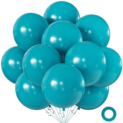 Image of KALOR 18 Inch Peacock Blue Large Latex Round Balloons 30-Pack