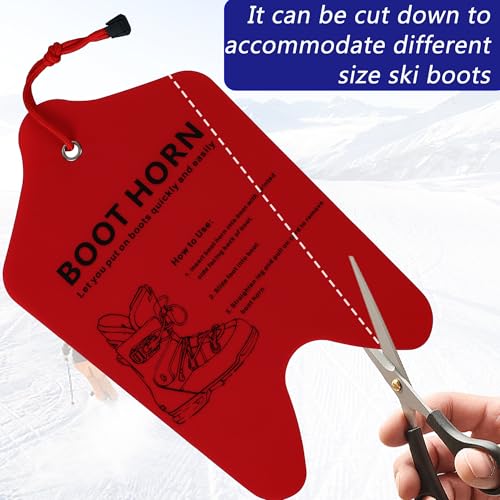 Wazitin 2 Pack Ski Boot Horn 13 inch Shoe Horn for Ski and Snowboard Boots Cuttable Shoe Horn for Ski Boots, Helps Insert Boot Liners (Red, 2 Pcs)