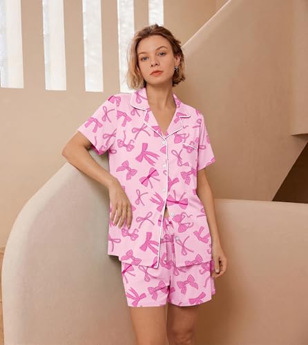 Image of Ekouaer Womens Pajamas Set Soft Classic Notch Collar Bride Pjs Comfy Short Sleeve Sleepwear Loungewear