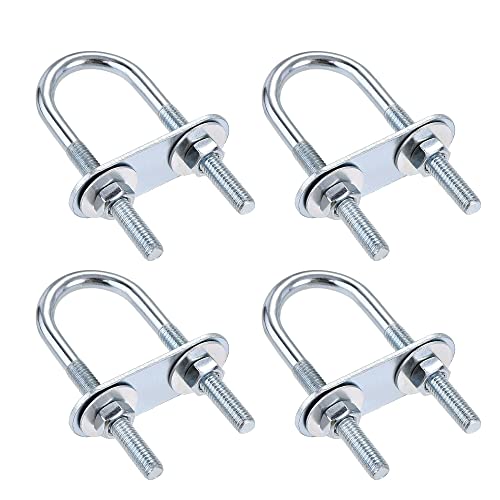 uxcell Round U-Bolts 4 Sets 0.87"(22mm) Inner Width 70mm Length Steel M6 with Nut, Plate, Washer