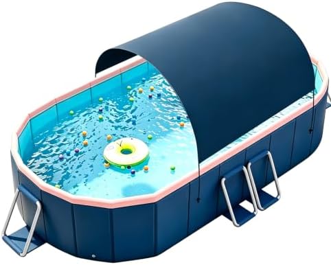 Piscina Pieghevole, Rettangolare Fuori Terra Con Tettuccio Parasole – Non Gonfiabile, Telaio In Acciaio, PVC Resistente, Piscina Per Cani Per 1-6 Persone, Adulti & Animali — foto principale