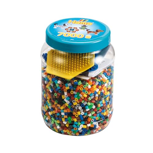 Hama - Midi Pot Bleu - 7000 Perles + 2 Plaques Couleurs - Taille Midi ø 5 mm - Perles à repasser