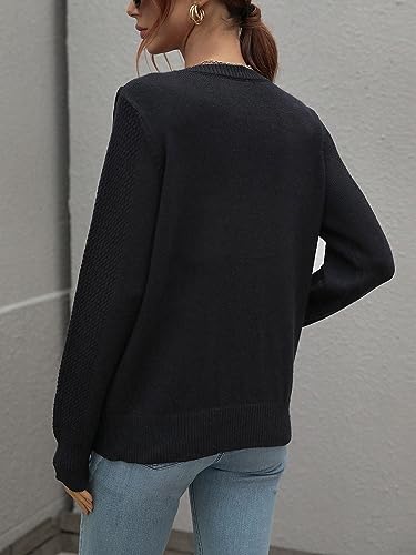 Image of Women's Casual Crewneck Fringe Tassels Crochet Long Sleeve Knitted Fall Sweater Pullover Tops