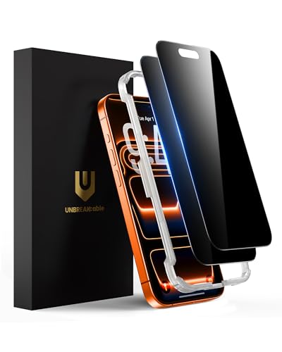 UNBREAKcable Privacy Screen Protector for iPhone 17 Pro Max Shatterproof Tempered Glass [True 28Anti Spy] [9H Hardness] [Easy Installation Frame] Private Protector for iPhone 6.9inch-2 Pack