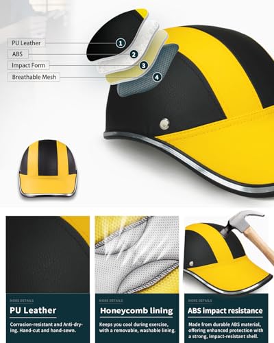 Image of Adult Baseball Cap Helmet - Urban Style for Golf, Low Profile Urban Commute PU Retro Leather Hat for Men & Women