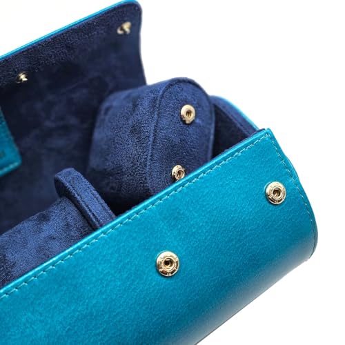 Image of Genuine Napa Leather Watch Roll Travel Case for 3 Watches - Travel Watch Rolls and Leather Watch Display Cases with Velvet Interior - Watch Storage Organizer Men's (Blue 3 Watch Roll Case)