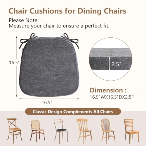 OJFED D-Shaped Chair Cushions for Dining Chairs, 2.5” Thick Chair Pads with Washable Comfortable Textured Cover, Non Slip Kitchen Chair Cushions with Ties, 16.5" x 16.5", 2 Pack, Dark Grey by OJFED - Image 3