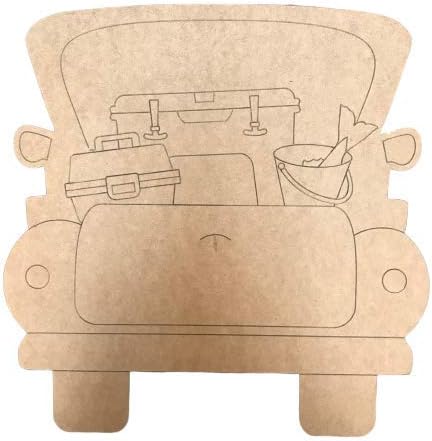 Blank Wooden Fishing Truck Wall Craft Wood Cutout, Paintable Unfinished Shape, Door Hanger 12''