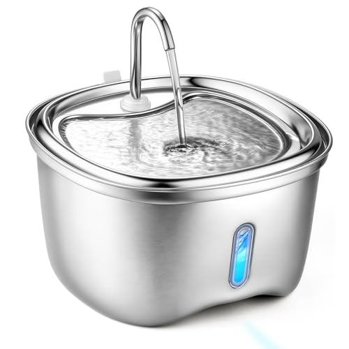 Cat Water Fountain for Drinking Stainless Steel,120 oz/3.5 L Automatic Pet Water Fountain, Drinking Fountain Dog Water Dispenser with Water Level Window, 4+3 Filters