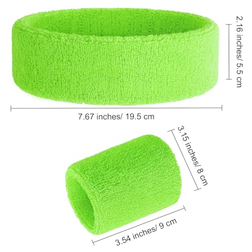 Image of Bememo 6 Pcs Neon Sports Sweatbands Set Sports Competitions Sweatbands 2 Headband 4 Wristbands Breathable Terry Cloth Athletic Bands for Team Soccer Spirit 80s Costumes Cosplay