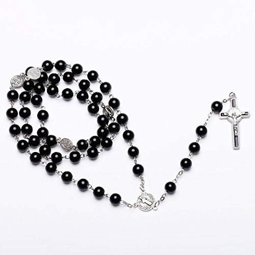 Rnivida Catholic Black Rosary Beads Necklace with Jesus Crucifix, Catholic Prayer Gifts4
