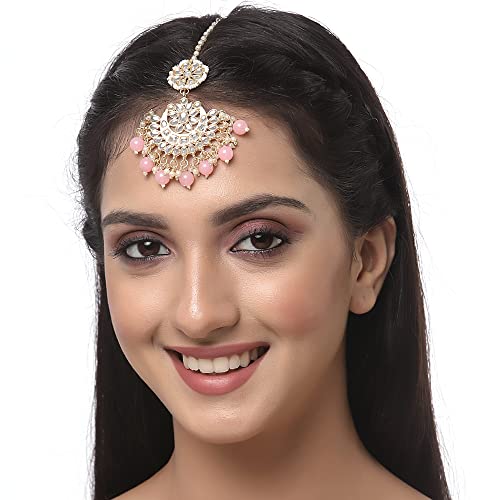 Gold-Plated Maang Tikka with Meenakari Design