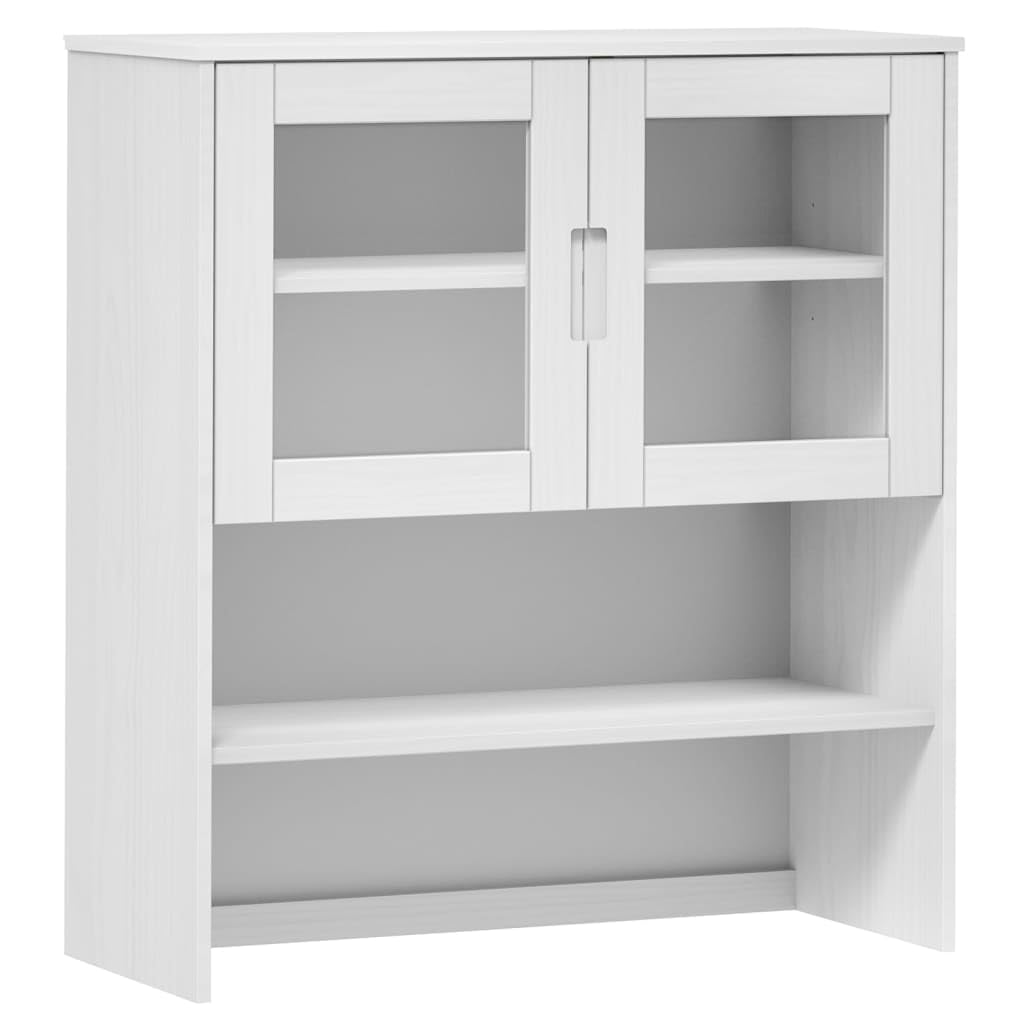 vidaXL Highboard Oberteil, Schrankaufsatz mit 3 Böden 2 Glastüren, Sideboardaufsatz mit UV-Lackierung, Aufsätze Sideboard Schrank, Weiß Massivholz Kiefer