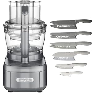 Cuisinart Elemental FP-2GM Food Processor with 11 Cup & 4.5 Cup Workbowls, Gunmetal Bundle with 12-Piece Gray Knife Set C55-12PCG & Blade Guards