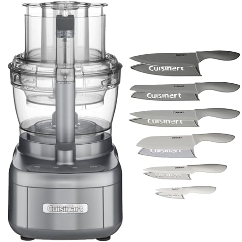 Cuisinart Elemental FP-2GM Food Processor with 11 Cup & 4.5 Cup Workbowls, Gunmetal Bundle with 12-Piece Gray Knife Set C55-12PCG & Blade Guards