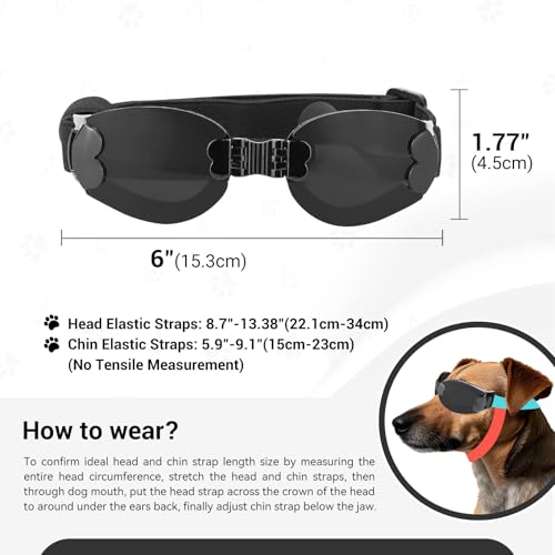 NAMSAN Dog Goggles Medium Breed, Adjustable Dog Sunglasses for Medium Dogs, Anti-UV Dog Eye Protection, Windproof Pet Glasses for Dogs Like Corgi French Bulldog Beagle, Black — view 6