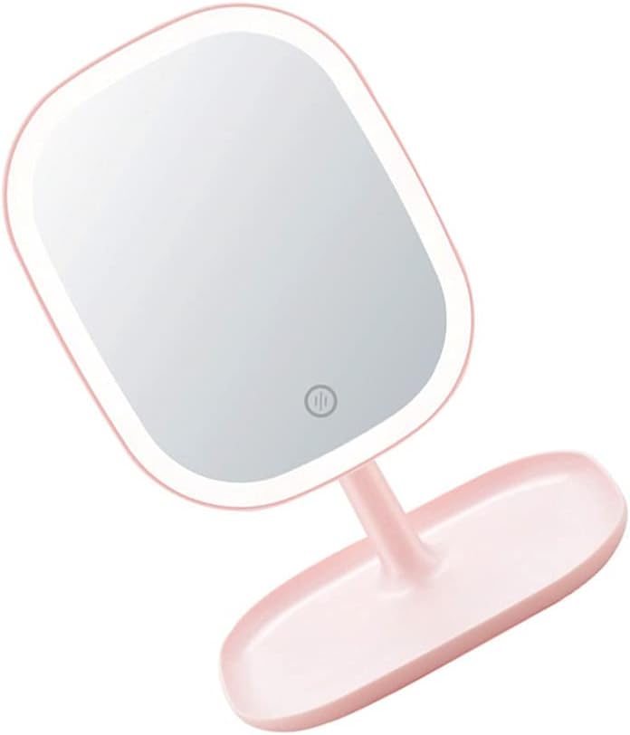 Kesyoo 化粧鏡 Led ライト付き 卓上 ミラー ピンク 可愛い 台座 置物 収納可能 1000h Usb充電 持ち運び 照明 美颜 上品な