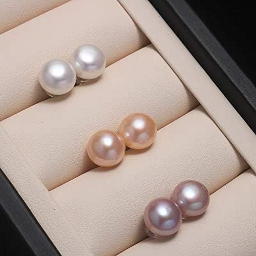 Simple pearl earrings stud,s925 silver freshwater cultured finest lustre white button pearl