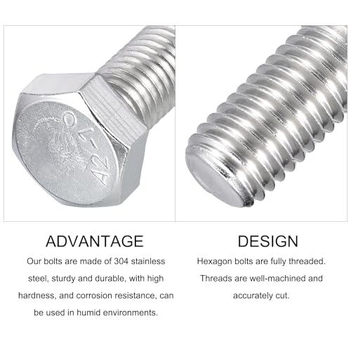 Image of METALLIXITY Hex Bolts (M12-1.75x25mm) 6Pcs, 304 Stainless Steel Coarse Fully Threaded Hex Head Screw Bolt Machine Screws - for Furniture Repair, Silver