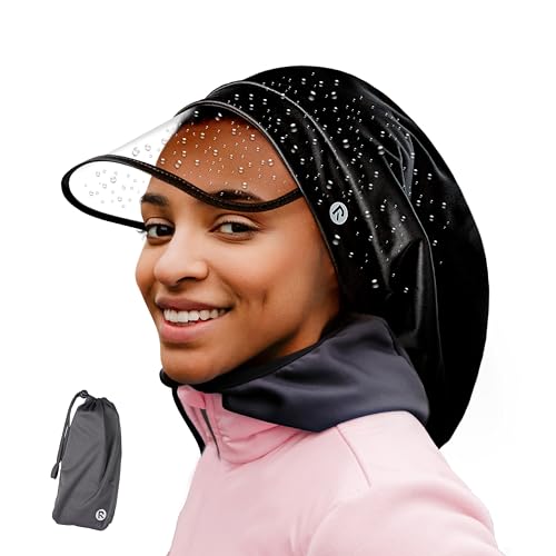 Red by Kiss Premium Satin Lined Rain Hat 100% Waterproof Hair Protection Built-in Clear Visor Packable Pouch Included Adjustable Strap