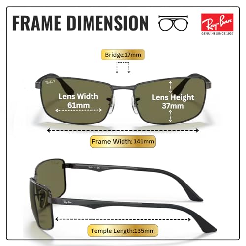 Image of Ray-Ban RB3498 Rectangle Shaped Sunglasses for Men with Official RAYBAN Eyewear Kit