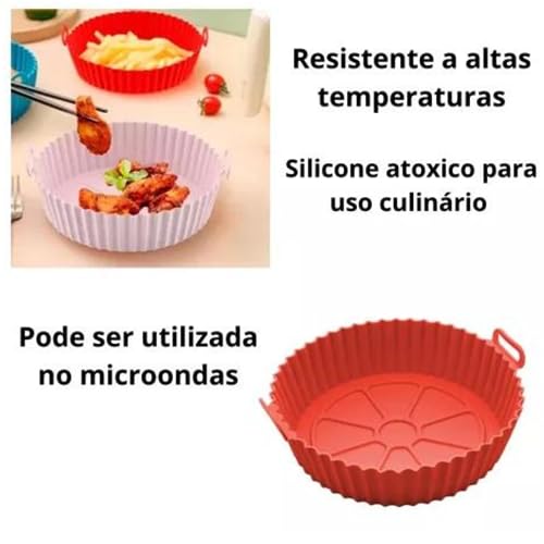 Kit Com 6 Formas Reutilizável Cesta Redonda de Silicone Para Air Fryer Fritadeira Eletrica Universal