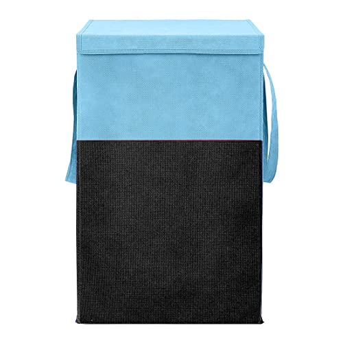 Craft Bazar Skyblue & Black Strap Design 68 L Laundry Basket for Clothes & Toys With Lid & Side Handles Durable Foldable and Collapsible Laundry storage Bag for Dirty Clothes (Pack of 1)