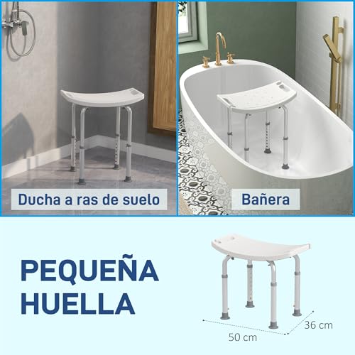 HOMCOM Taburete de Ducha Silla Ducha Personas Mayores con Altura Regulable Taburete Baño de Aluminio Antideslizante Carga 135 kg para Ancianos y Discapacitados Blanco - imagen 4