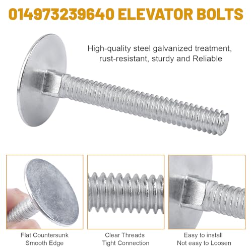 Image of 014973239640 Elevator Bolts, 1 /4-20 x 2 Zinc Flat Elevator Bolts - 10 Pcs | Zinc plated finish, rust resistant, for roll up doors, swim deck flooring, garage wall mount units